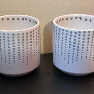 Allen + Roth Ceramic Accent Planter 4” Plant Pot Pots Drainage White + Blue Dots